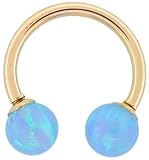 14G 3/8 Light Blue Opal Solid 14kt Yellow Gold Circular Barbell
