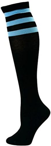 Womens Knee High Socks, Ref Stripe Referee Style, Size 9-11 (Black - Blue Stripes)