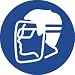 NMC ISO205AP Wear Face Shield and Eye Protection ISO Label with Graphic, 2" Diameter, Pressure Sensitive Vinyl, White on Blue