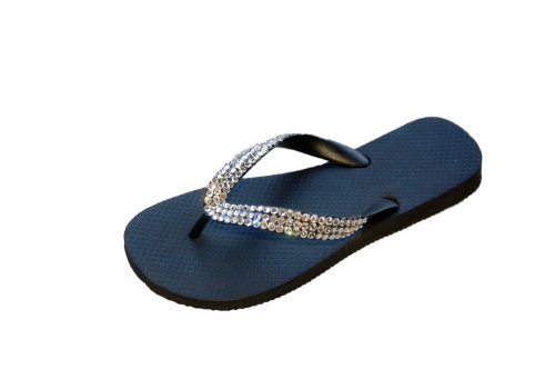 SWAROVSKI CRYSTAL FLIP FLOPS SANDALS THONGS BLACK CLEAR U.S. SIZES 5-10