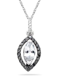 0.26 Cts Black & White Diamond,1.05 Cts White Sapphire Pendant in 14K White Gold