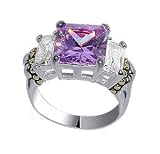 .925 Sterling Silver Band Emerald Cut Lavender Cubic Zirconia Ring