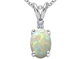 0.77 cttw 14k White Gold Genuine AAA 7x5 Australian Opal and Diamond Pendant