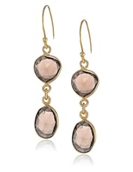 Smokey Quartz Bezel Drop Earrings with Gold Plated Sterling Silver Lever Back