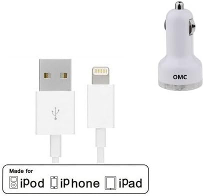 Apple MFI Certified - OMC iPhone 6 Charger Cable, Also Fits iPhone 6 Plus, Lightning to USB Cord - 3ft White (Free USB Car Charger included)