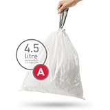 simplehuman Code A Custom 12 Refill Fit Liner (Pack of 360), 4.5 L/1.2 gallon, White