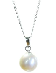 Beautiful 925 Sterling Silver 9.0mm White Pearl Women Pendant + Chain