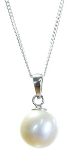 Beautiful 925 Sterling Silver 9.0mm White Pearl Ladies Pendant + Chain