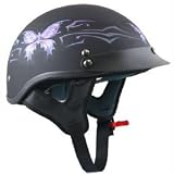 DOT Approved Women's Motorcycle Helmet - Half - Butterfly - Flat Black - Small