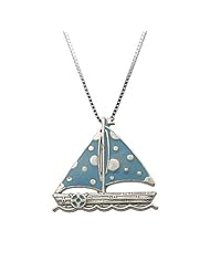 Sterling Silver and Enamel Sailboat Necklace Pendant with Box Chain