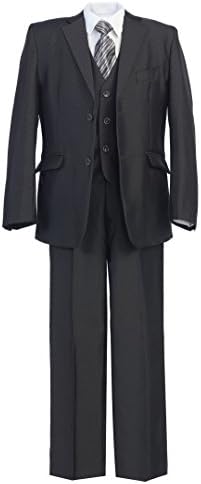 Magen Kids Boys 5 Piece Formal Tuxedo Suit Set, 2 Buttons, Slim Fit,Dark Gray
