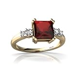 14K Yellow Gold Square Genuine Garnet Art Deco Ring Size 6
