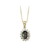 14K Yellow Gold 0.02 ct. Diamond and 3/8 ct. Oval Shaped Mystic Topaz Pendant with Chain