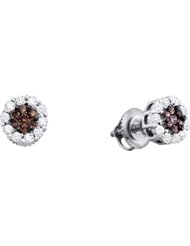 Real Diamond Earrings 0.50CTW COGNAC DIAMOND LADIES FLOWER EARRING White-gold 14K