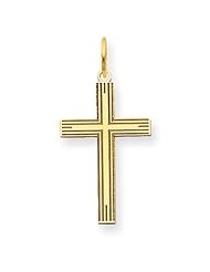14k Yellow Gold Straight & Narrow Laser Etched Cross Charm