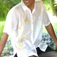 NOVICA Men's cotton shirt, 'Rice Paddy'