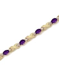 14K Yellow Gold Oval Amethyst and Diamond Bracelet