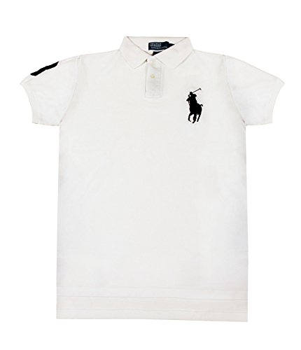 Polo Ralph Lauren Big Pony Custom Fit Mesh Polo Shirt (L, White w Black Pony)