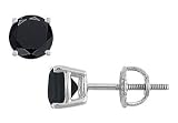 14K White Gold : Round Black Diamond Stud Earrings 3.50 CT. TW.