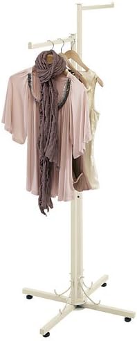 Ivory 2-way Rack with Straight Arms , Height: 48" (Min) - 72" (Max) • Color: Ivory • Works with Our Finials • Decorative C-shaped Accents,it's Simple to Present Clothing in Your Boutique Shop with Our Classic 2-way Ivory Boutique Rack. With Two Straight Adjustable Arms and Coordinating Pieces on the Front and Back, the Pearlized Ivory Finish of the Boutique Rack Compliments Any Garment It Displays and Attracts Buyers with Its Translucent Opal Glow. The Two Straight Arms Create a Perfect 90 Degree Angle From the Stand and Hang Parallel to the Ground From an Adjustable 48" to 72" High. Each Boutique Rack Comes with a Standard Flat Cap but Has the Option to Customize the Design of Your Store with One of Four Stylish Detachable Finial Toppers. This Rack Uses Square Fitting Finials.