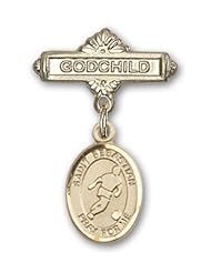 14K Gold Baby Badge with St. Sebastian/Soccer Charm and Godchild Badge Pin