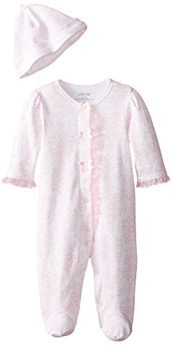 Little Me Baby-Girls Newborn Damask Scroll Footie and Hat, Pink/Multi, 3 Months