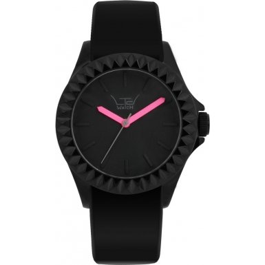 LTD Watch LTD-290107 Unisex Limited Edition Black Dial Shocking Pink Hands Rubber Strap Watch
