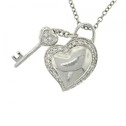 14KT White Gold Keys to My Heart Puff Pendant w/ Diamond