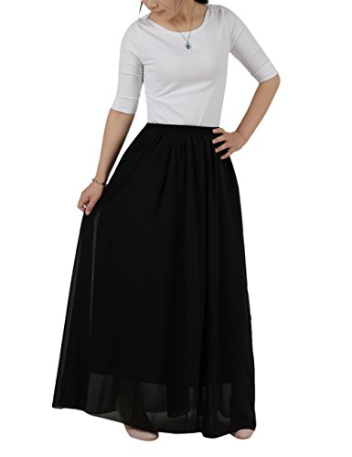 BeryLove Women Stretched Waist Pleated Full Length Maxi Chiffon Long Skirt