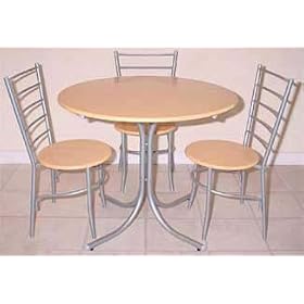 Espresso Dining Set : Round Table with 4 Chairs :: Beech and Silver :: FW010
