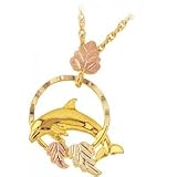 Beautiful! 10K Yellow-gold Black Hills Gold Rose Diamond-cut Dolphin Pendant-Necklace