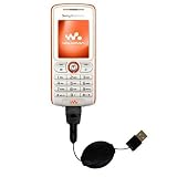 Einziehbares USB Kabel f�r Sony Ericsson w200c mit Hot Sync und aufladen Einsatzm�glichkeiten  von Gomadic mit TipExchange Technology
