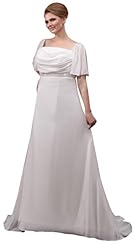 A-line V-neck Square Neck Short Sleeves Empire   Waistline Crystal Beaded Chiffon Wedding Dress  With a Sash 