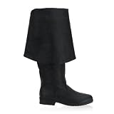 1 1/2 Inch Knee High Pirate Boot With Cuff Black Leather Halloween Costume MENS SIZING