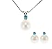 Sterling Silver White Button Freshwater Pearl and Blue Topaz 3 Piece…