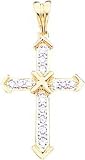 14K Two Tone Gold Diamond Cross Pendant