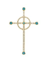14K Yellow Gold Swiss Topaz and Diamond Cross Pendant -- LIFETIME WARRANTY