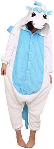WOWcucos Adult Unisex Animal Kigurumi Cosplay Costume Pajamas Onesies,Blue Unicorn L