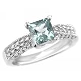 Princess-Cut AAA Aquamarine Engagement Ring 14k White Gold Antique Style