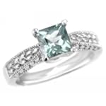 Princess-Cut AAA Aquamarine Engagement Ring 14k White Gold Antique Style