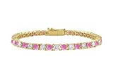 Pink Sapphire and Diamond Tennis Bracelet : 14K Yellow Gold 1.00 CT TGW