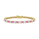 Pink Sapphire and Diamond Tennis Bracelet : 14K Yellow Gold  1.00 CT TGW