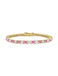 Pink Sapphires and Diamond Tennis Bracelet 18K Yellow Gold 1.50 CT TGW