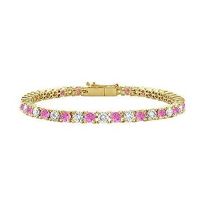 Pink Sapphire and Diamond Tennis Bracelet : 14K Yellow Gold 1.00 CT TGW by
