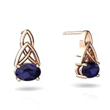 14k Rose Gold Oval Genuine Sapphire Celtic Knot Earrings
