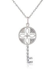 Sterling Silver Diamond Antique Key Pendant Necklace (1/15 cttw), 18"