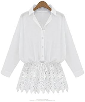 D Zroid Spring Summer T-Shirt Shirt Dress Stitching Lace Blouse XXL White