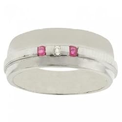 Three Stone Ruby & Diamond Ring Band in Solid Sterling Silver