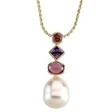 14K White or Yellow Gold Paspaley South Sea Cultured Pearl, Garnet, Amethyst and Pink Tourmaline Pendant