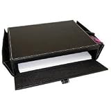Faux Leather Monitor Stand with Desk Organizers (Black) (3H x 12.5W x 10.25D)